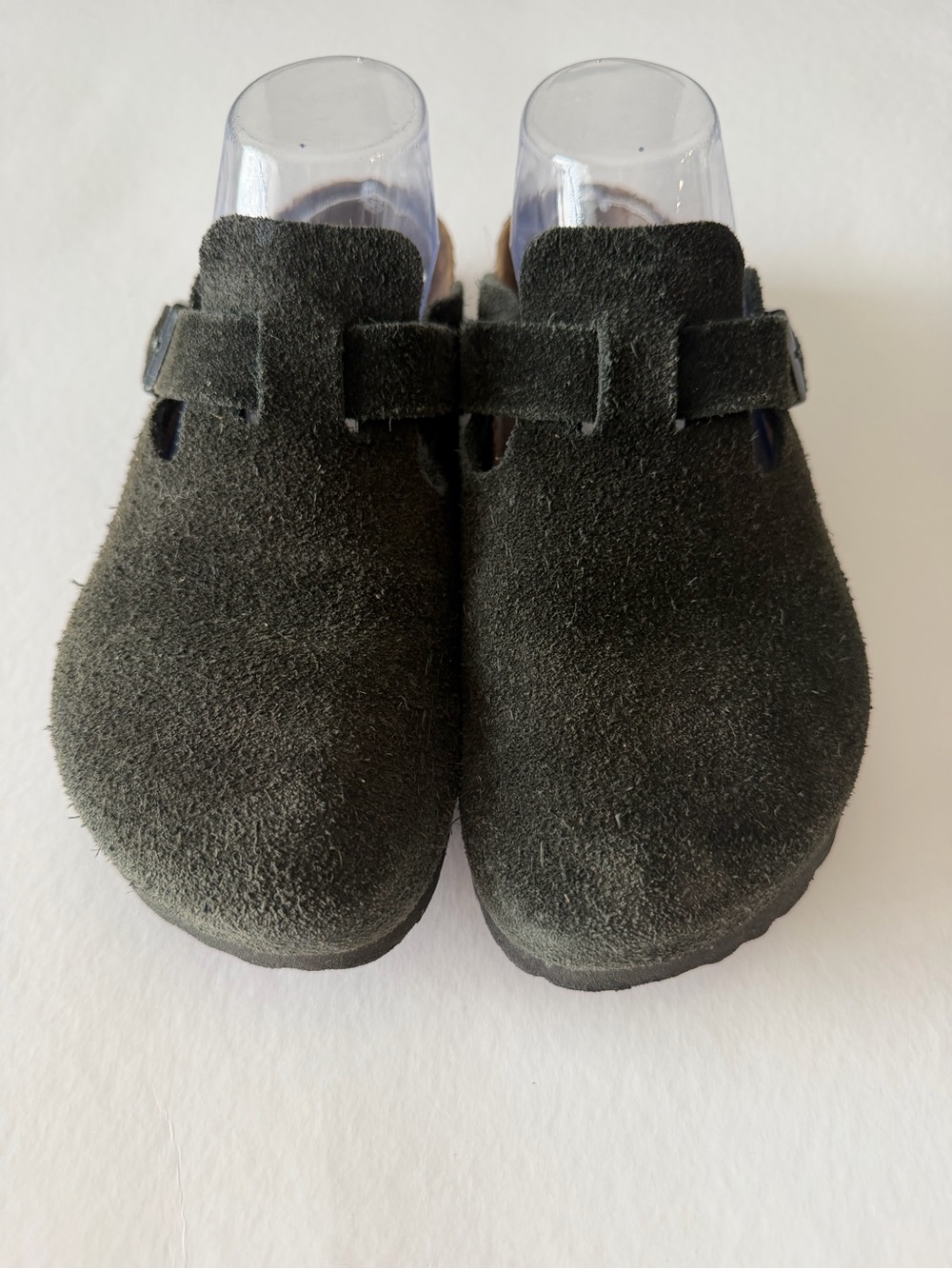 Birkenstock Olive Gray Suede Boston Clogs - Picture 4 of 10